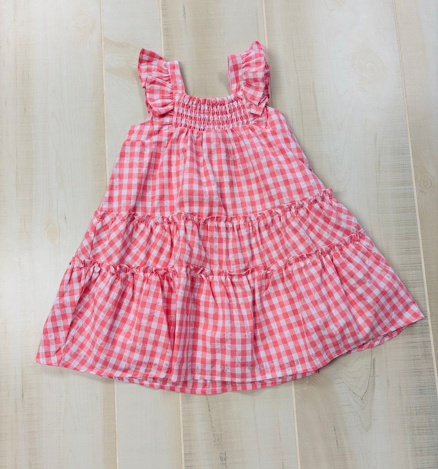 Gingham flowers smocked dress