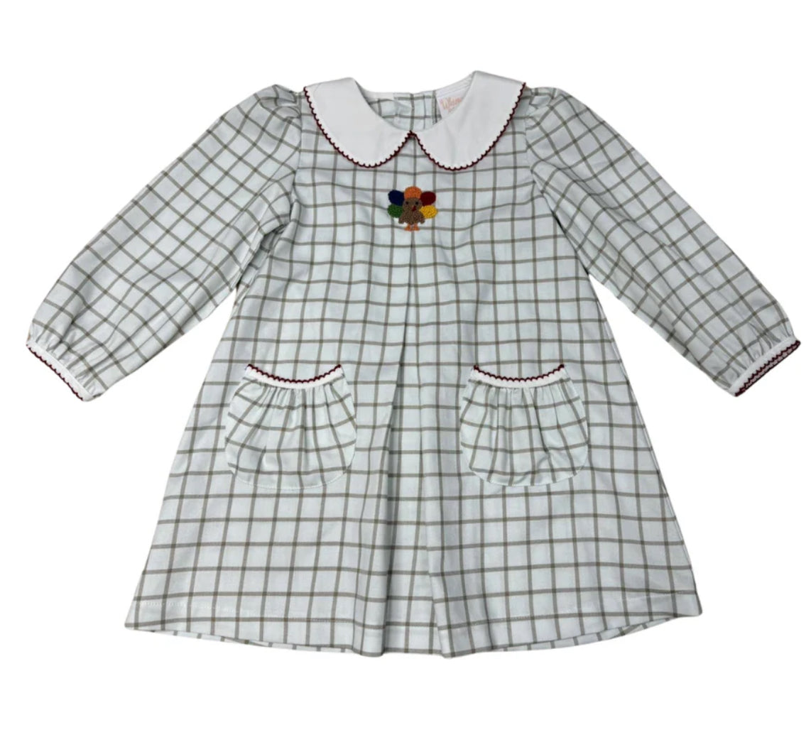 TURKEY TIME PLEATED COLLAR DRESS