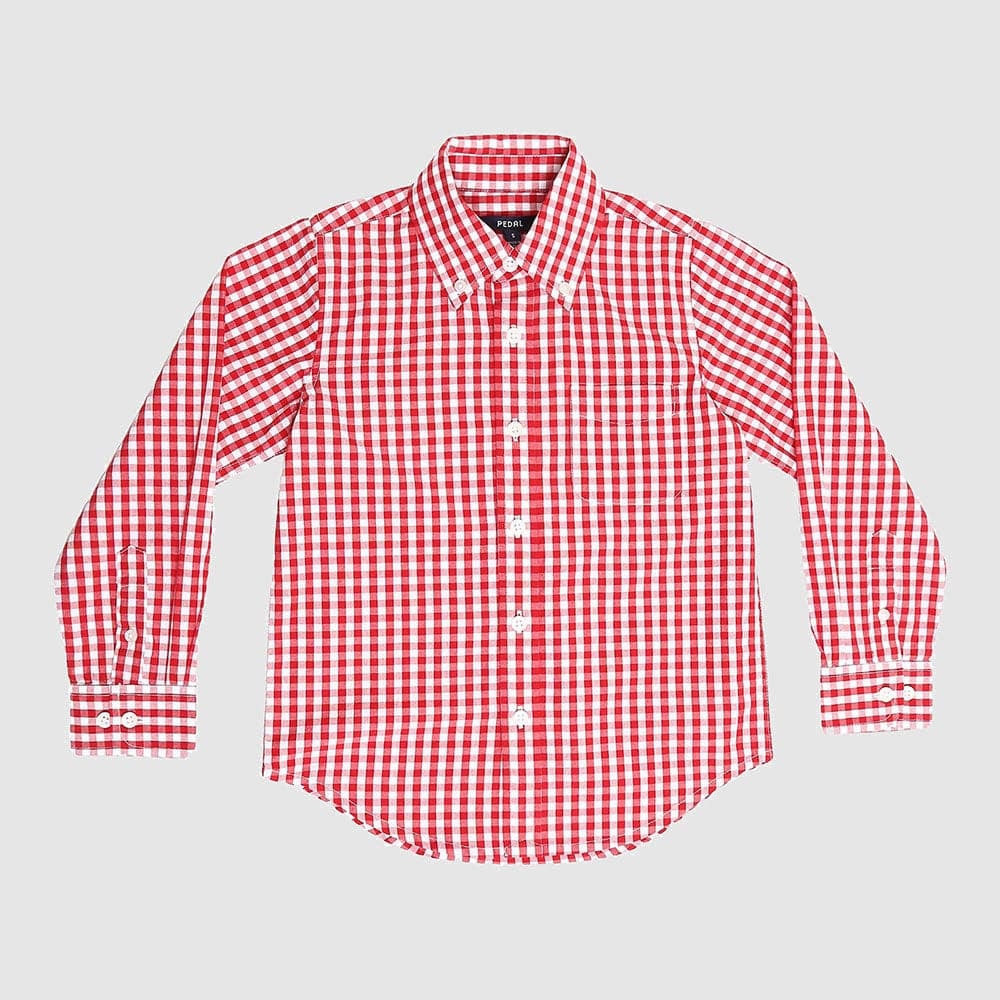 Red button down