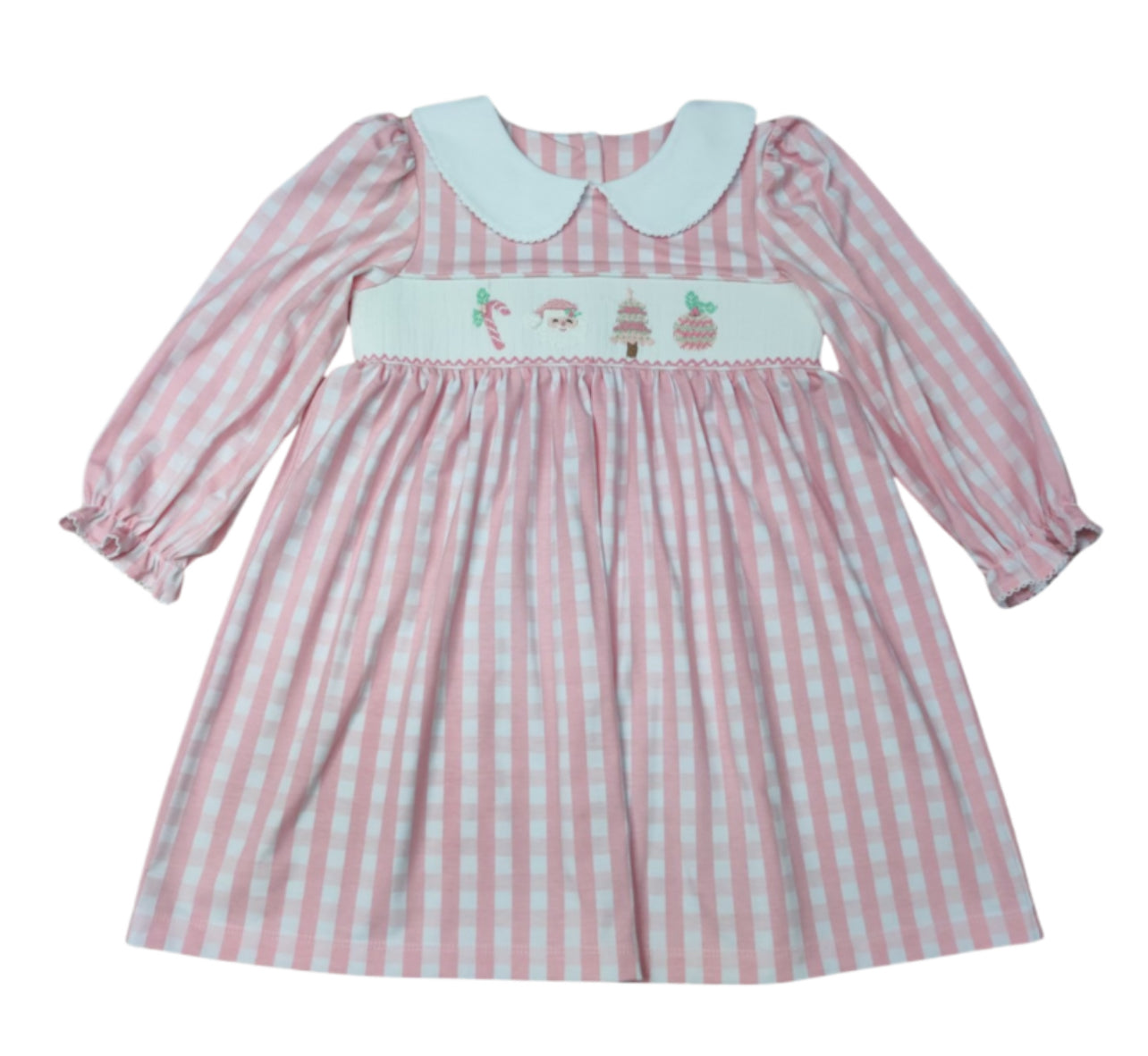 Pink Christmas smocked collared dress