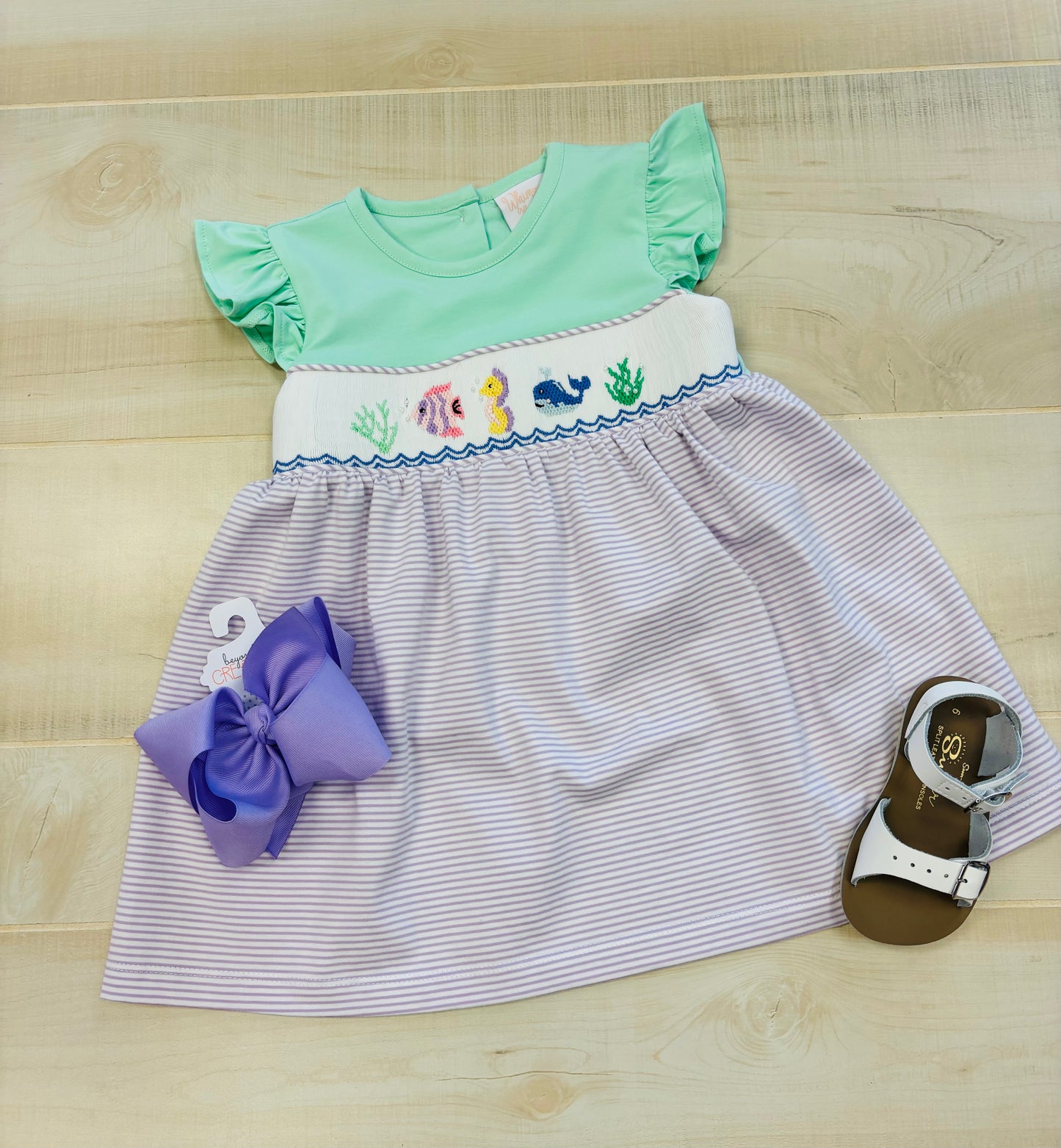 Under the sea flutter smocked dress