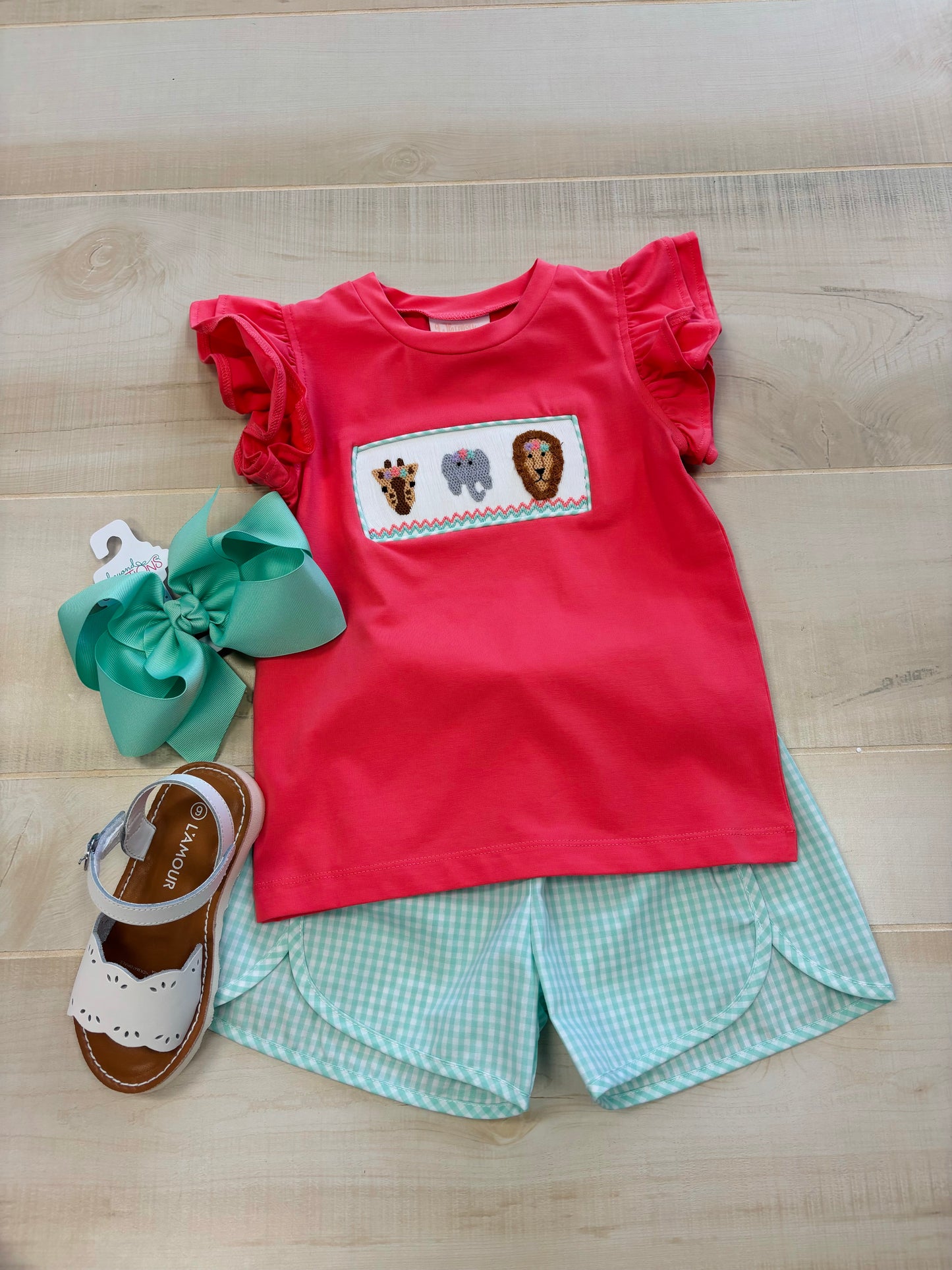 Safari smocked flutter sleeve short set