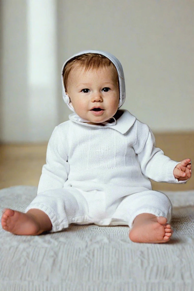 BABY BOY LONG ROMPER CHRISTENING OUTFIT WITH BONNET