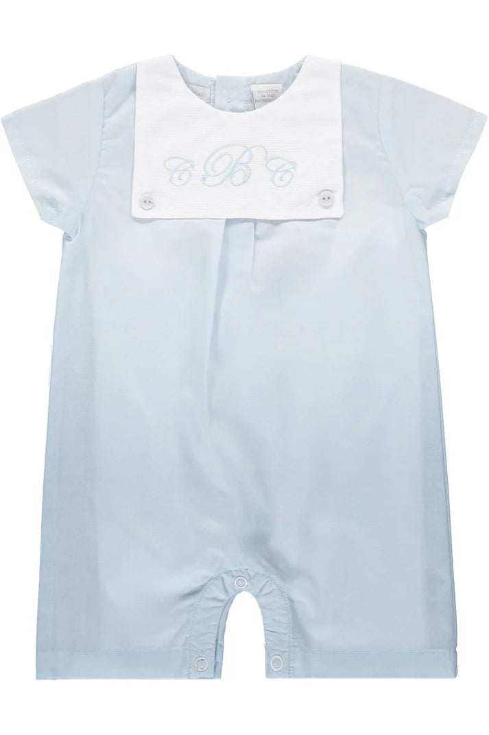 PERSONALIZED BABY BOY SHORTALL – CLASSIC MONOGRAM ROMPER IN SOFT COTTON