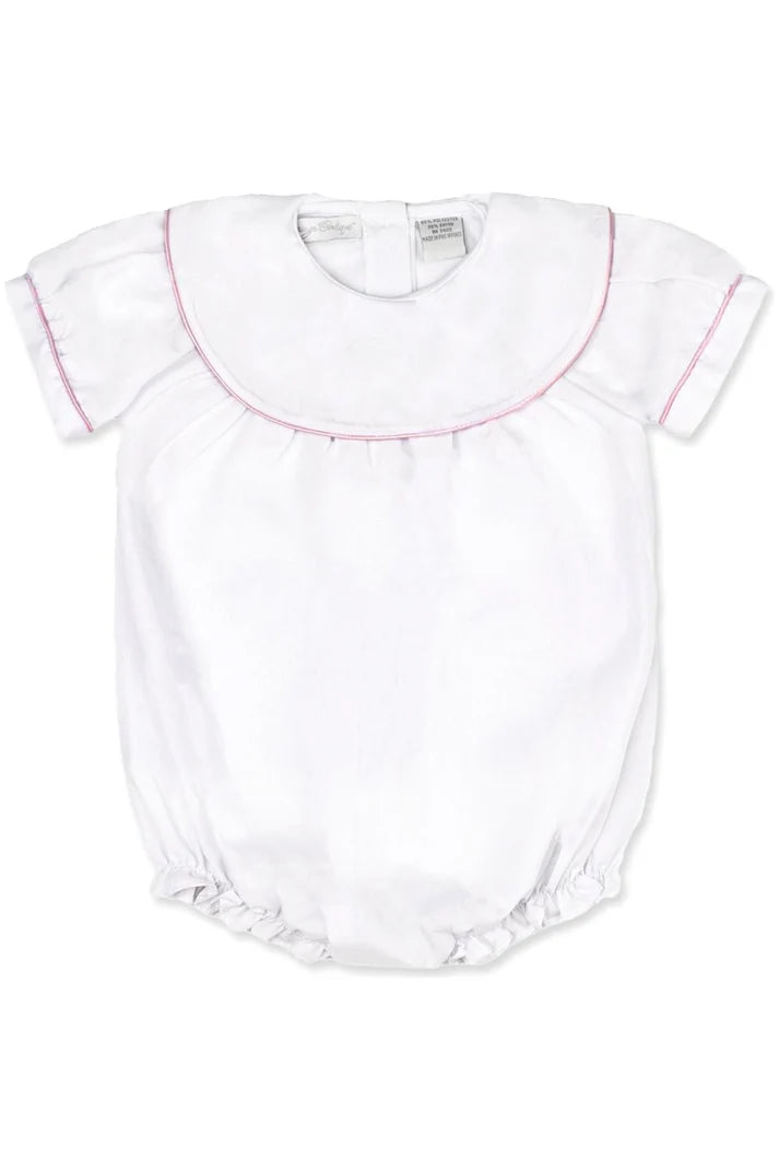 WHITE PERSONALIZED BABY GIRL BUBBLE – CLASSIC MONOGRAM BODYSUIT IN SOFT COTTON