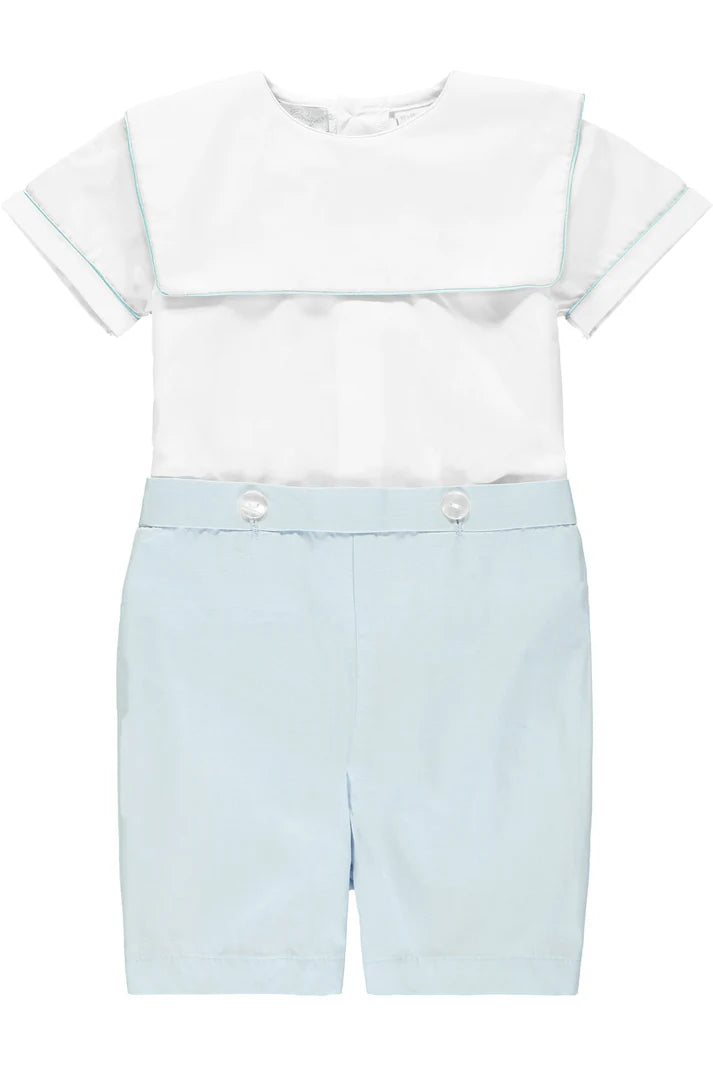 PERSONALIZED BABY BOY BOBBY SUIT IN WHITE & BLUE – 100% COTTON