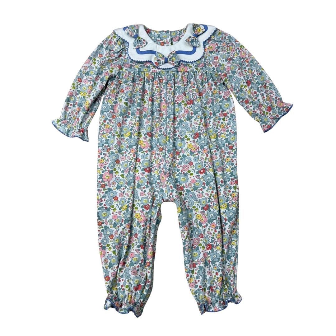 GIRLS FALL FLORAL SCALLOP COLLAR W/ TINY FLORAL BOWS ROMPER