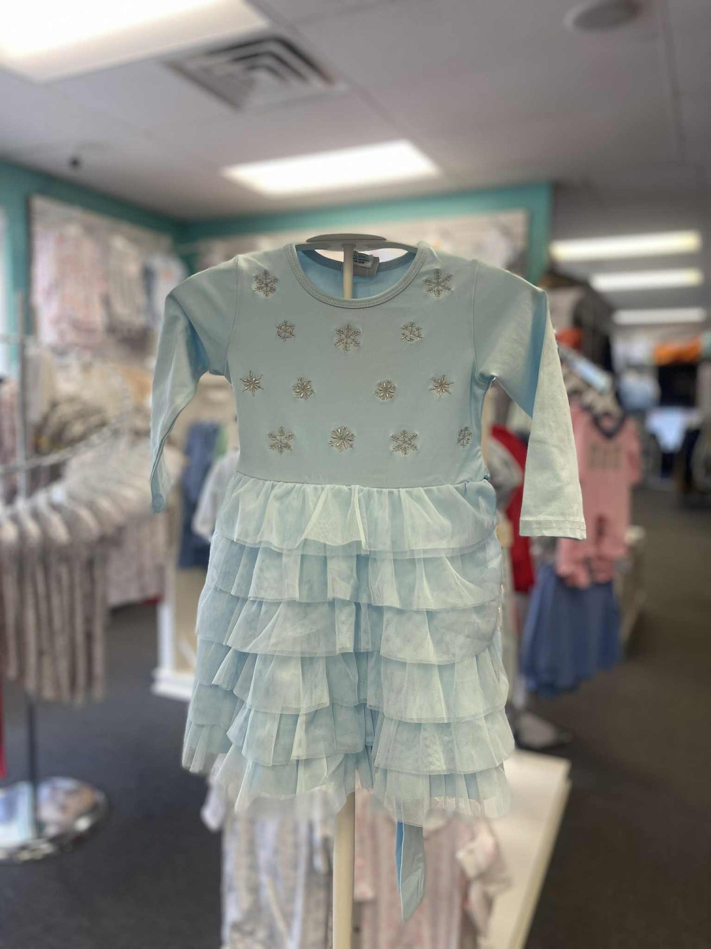 Ice blue snowflake tulle dress