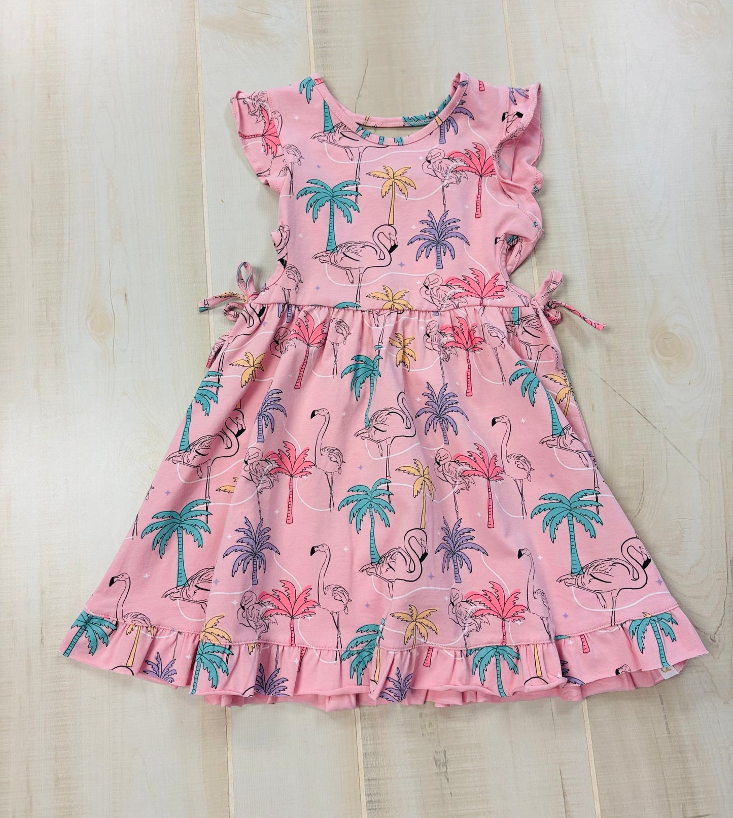 Flamingo palms dress with side cut outs