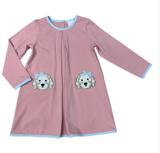Doodle dog pleated dress girls