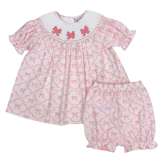 Bow smocked bloomers set