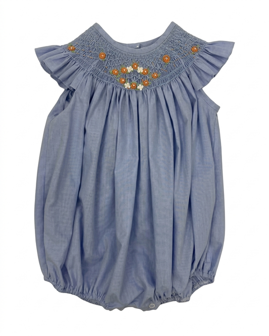 Blue check diamond smocked bubble