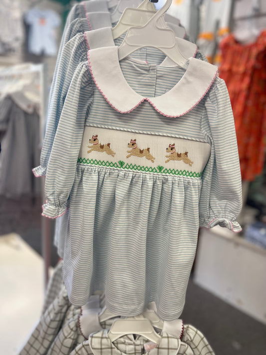 Polly puppy smocked long sleeve dress girls