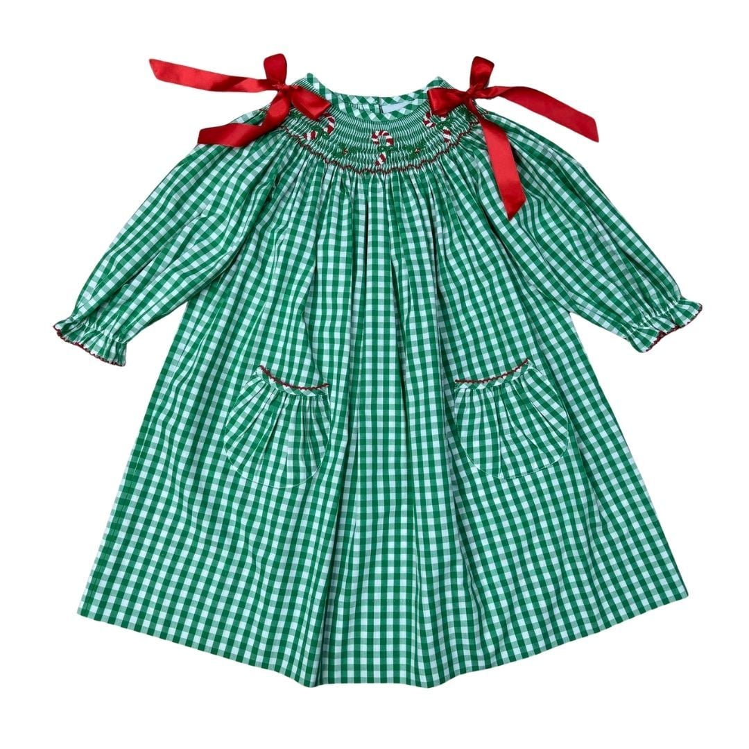 Candy cane smocked bishop dress