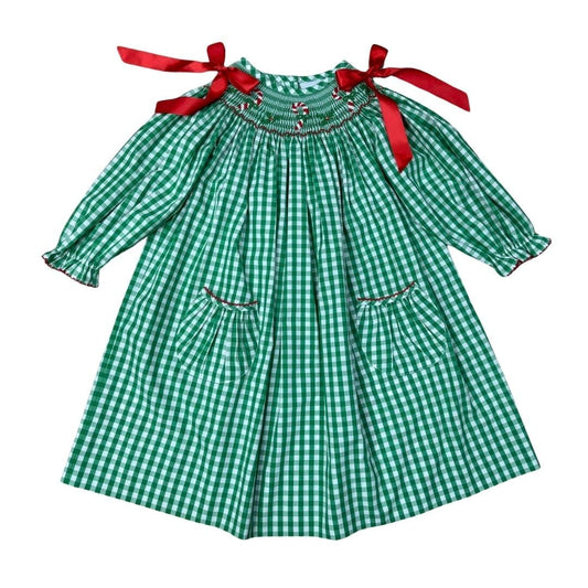 Candy cane smocked bishop dress