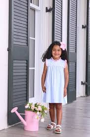 Meredith dress light, blue gingham light pink