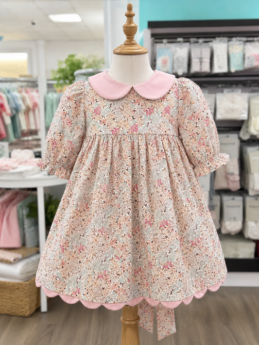 FALL FLORAL SCALLOP EMPIRE DRESS