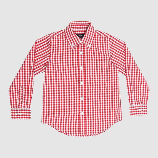 Red button down