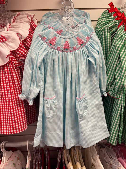 Mint Christmas tree smocked bishop