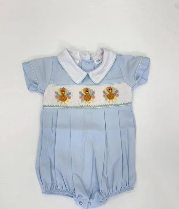 Turkey smocked bubble in blue