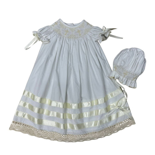 White ecru long sleeve heirloom with bonnet
