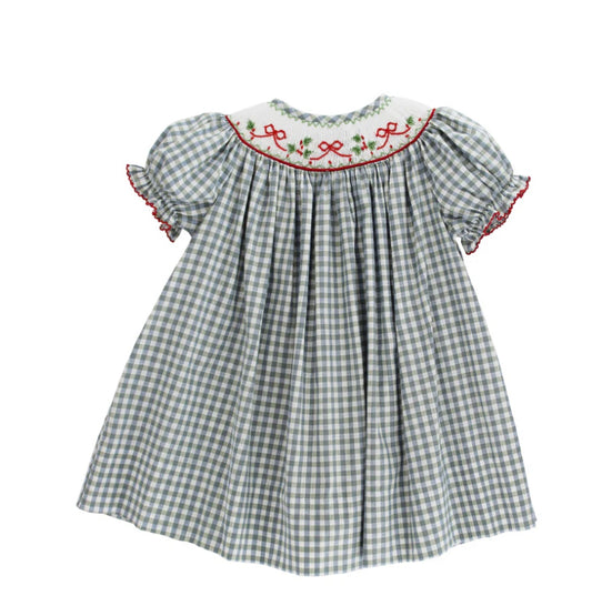 Red bows on gingham smocked dress