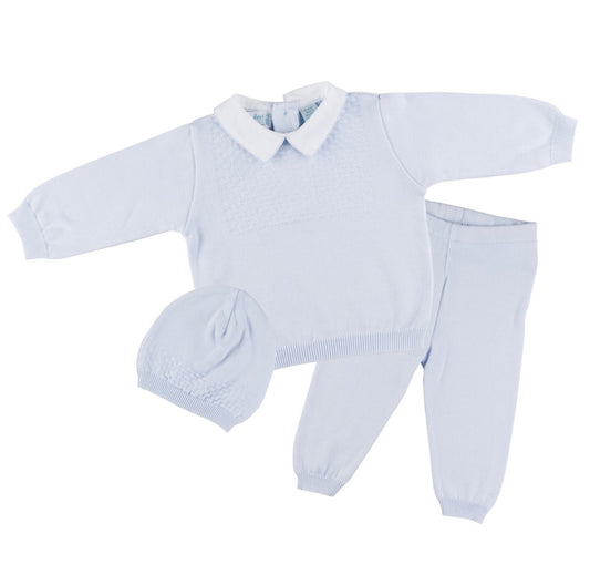 Boys Pique Collar Diamond Knit 2-Piece With Hat
