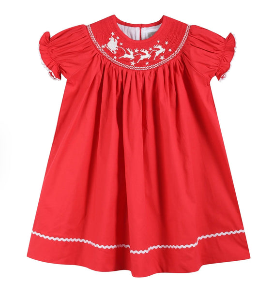 Red Santa sleigh bishop dress