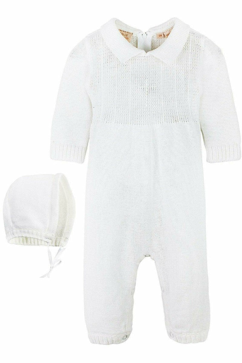 BABY BOY LONG ROMPER CHRISTENING OUTFIT WITH BONNET
