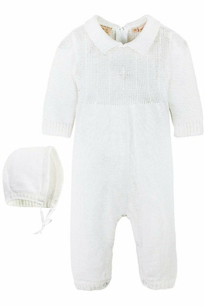 BABY BOY LONG ROMPER CHRISTENING OUTFIT WITH BONNET
