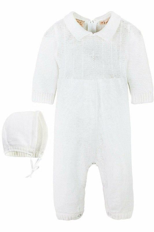 BABY BOY LONG ROMPER CHRISTENING OUTFIT WITH BONNET