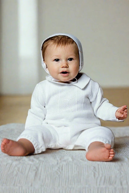 BABY BOY LONG ROMPER CHRISTENING OUTFIT WITH BONNET
