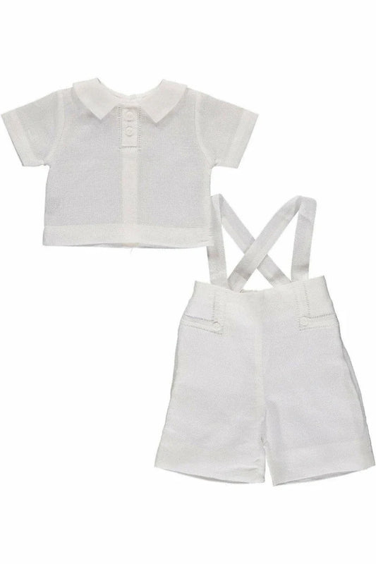 LINEN BABY BOY CHRISTENING OUTFIT WITH SUSPENDERS