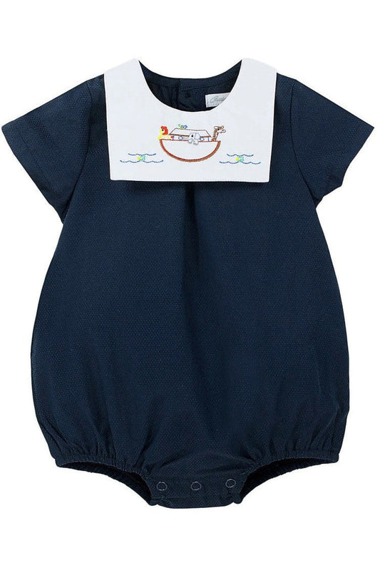 NOAH'S ARK BIB EMBROIDERY BABY BOY ROMPER