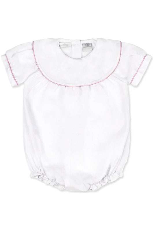 WHITE PERSONALIZED BABY GIRL BUBBLE – CLASSIC MONOGRAM BODYSUIT IN SOFT COTTON