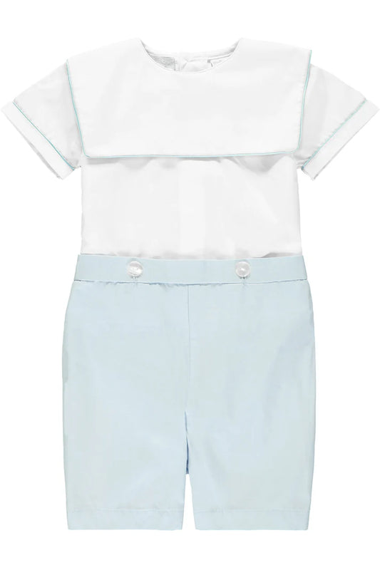 PERSONALIZED BABY BOY BOBBY SUIT IN WHITE & BLUE – 100% COTTON