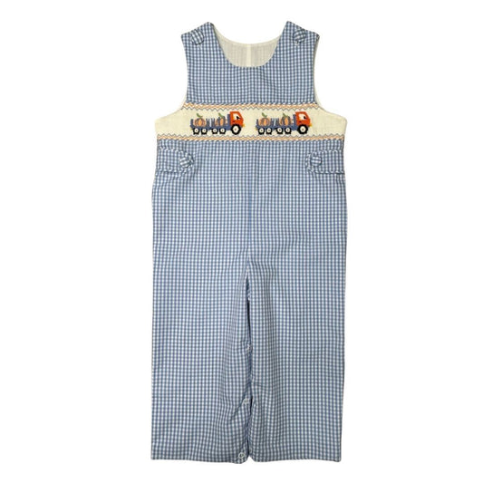BOYS BLUE GINGHAM SMOCKED PUMPKIN TRUCK LONG JON JON