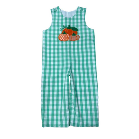 BOYS GREEN CHECK APPLIQUE PUMPKIN LONG JON JON