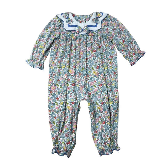 GIRLS FALL FLORAL SCALLOP COLLAR W/ TINY FLORAL BOWS ROMPER