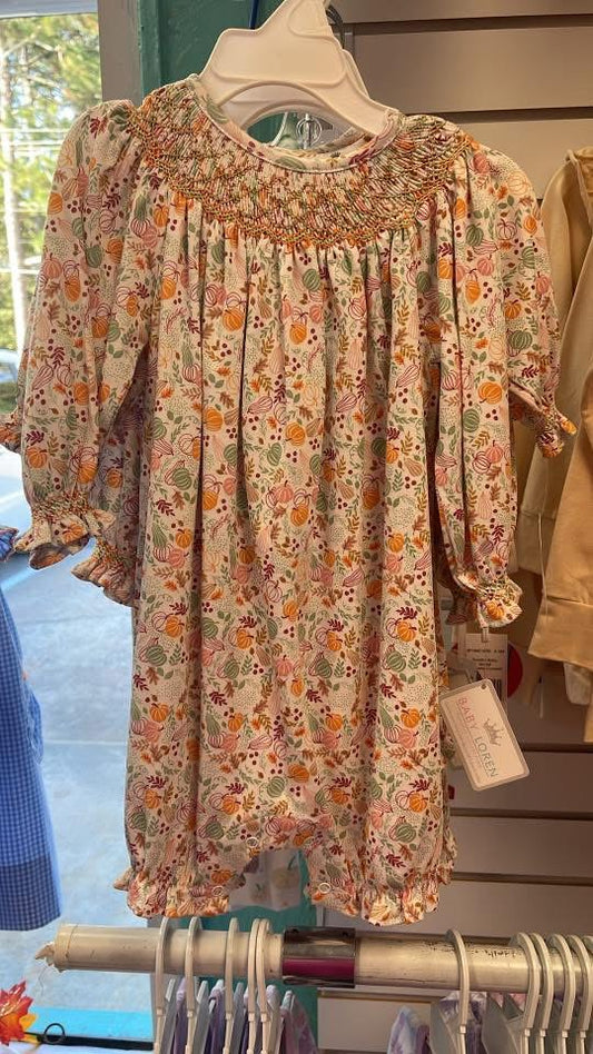 Smocked pumpkin romper