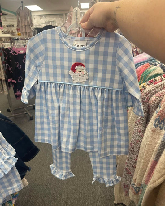 Santa blue plaid set