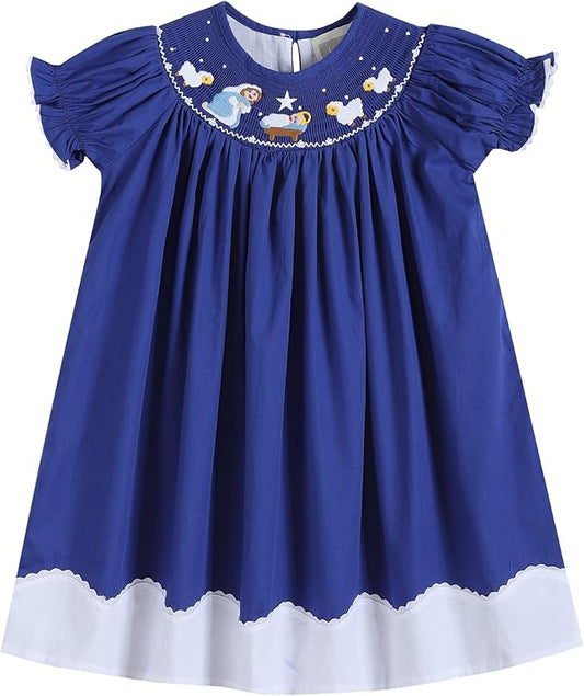 Dark blue smocked nativity dress