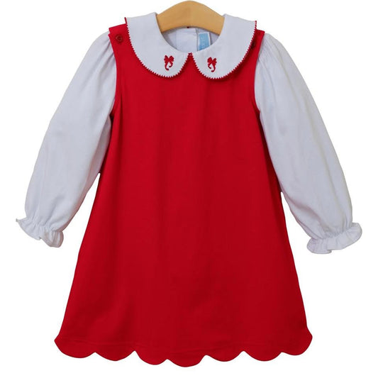 Red canes dress with undershirt