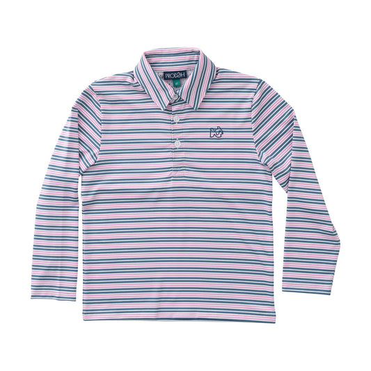 MULTI STRIPE PINK AND BLUE PERFORMANCE POLO
